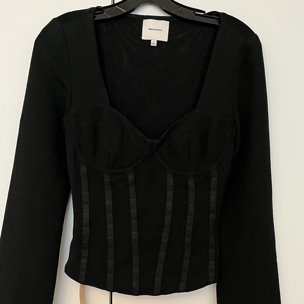 Reformation Amina Bustier Fitted Corset Top Black Size 4 Small $189 retail